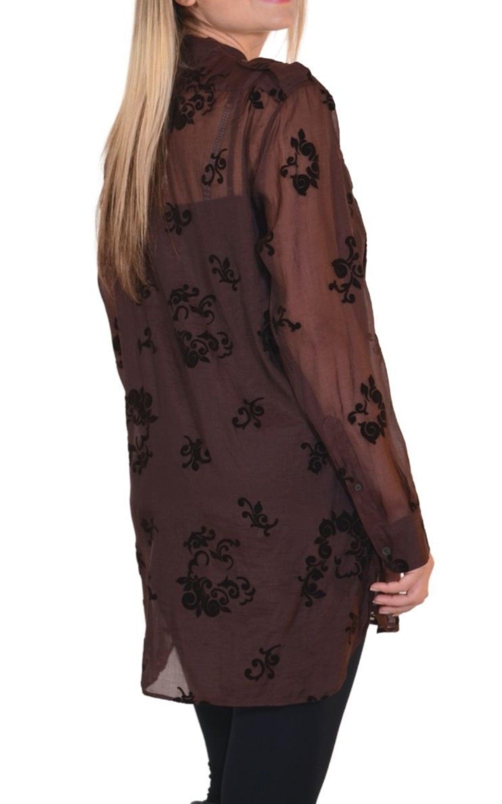  Dries Van NotenBurgundy Floral Silk Blend Shirt - Runway Catalog