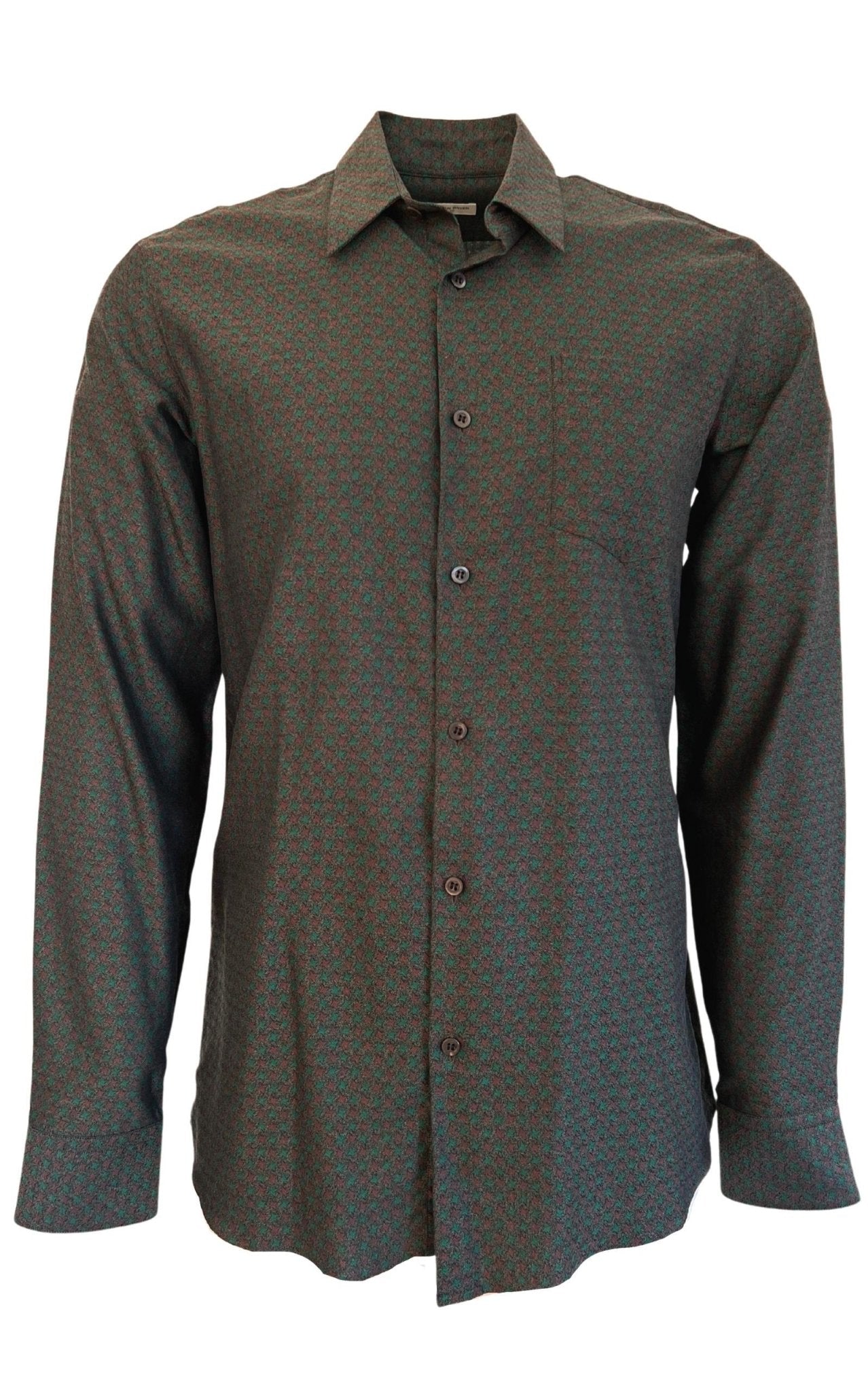 Dries Van Noten Curley Print Green Cotton Shirt - Runway Catalog