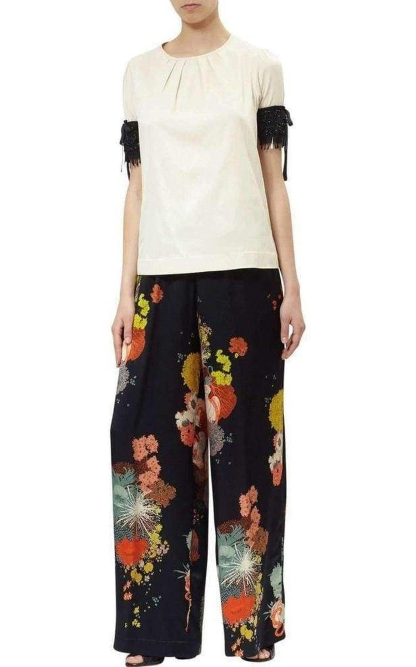 Embellished Sleeve Cotton Blend Top Dries Van Noten