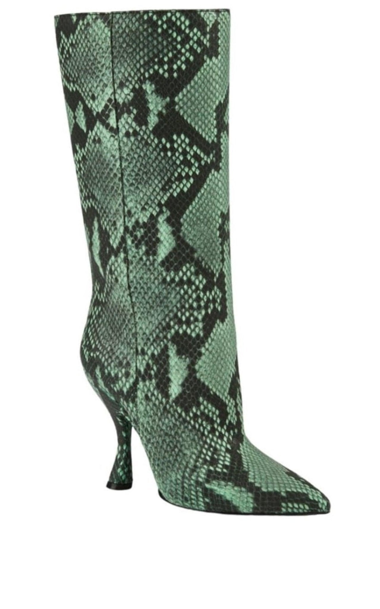Dries Van Noten Green 100 Snake Print Leather Boots - Runway Catalog