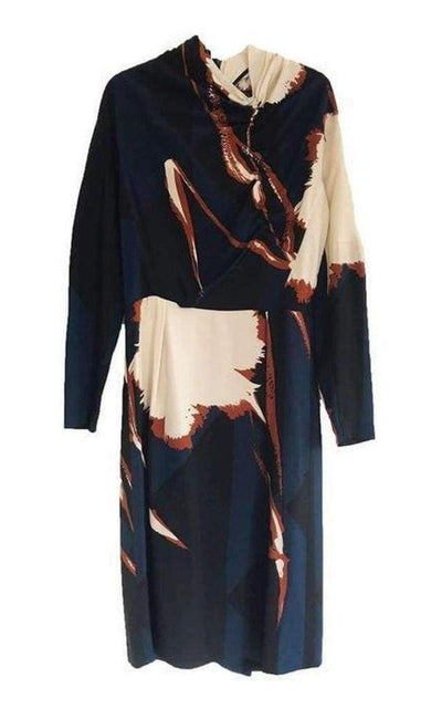 Navy Crepe Abstract print Dress Dries Van Noten