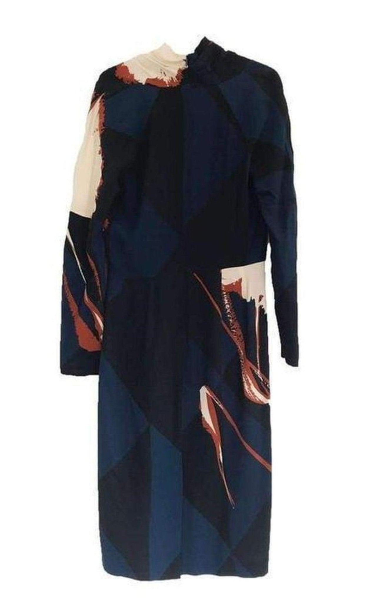 Dries Van Noten Navy Crepe Abstract Print Dress - Runway Catalog