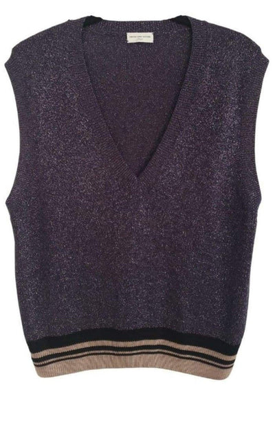 Dries Van Noten Purple Lurex V - neck Sleeveless Top - Runway Catalog