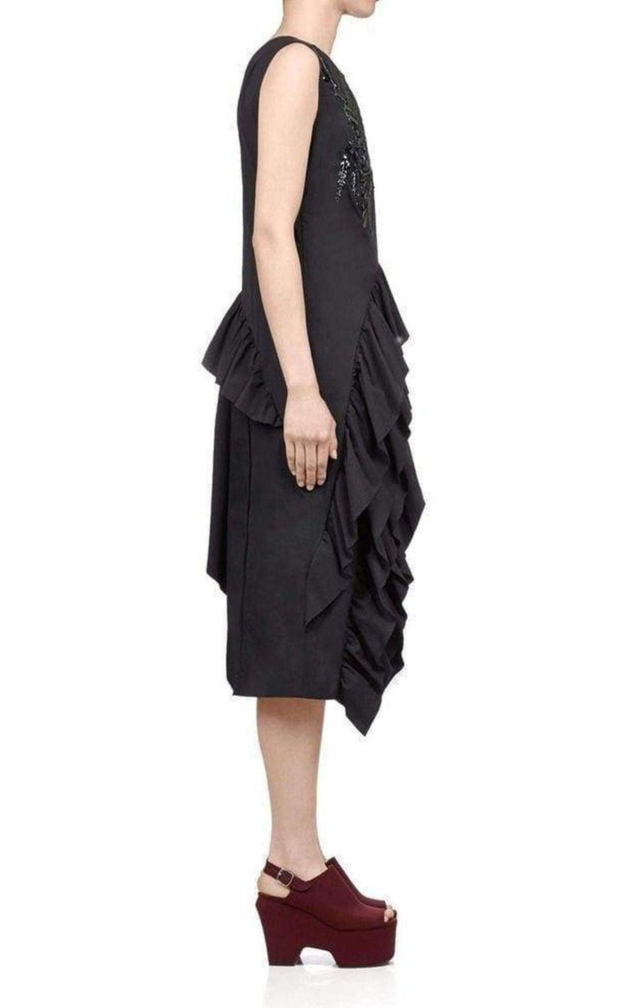 Dries Van Noten Sequinned Asymmetric Ruffle Cotton Dress - Runway Catalog