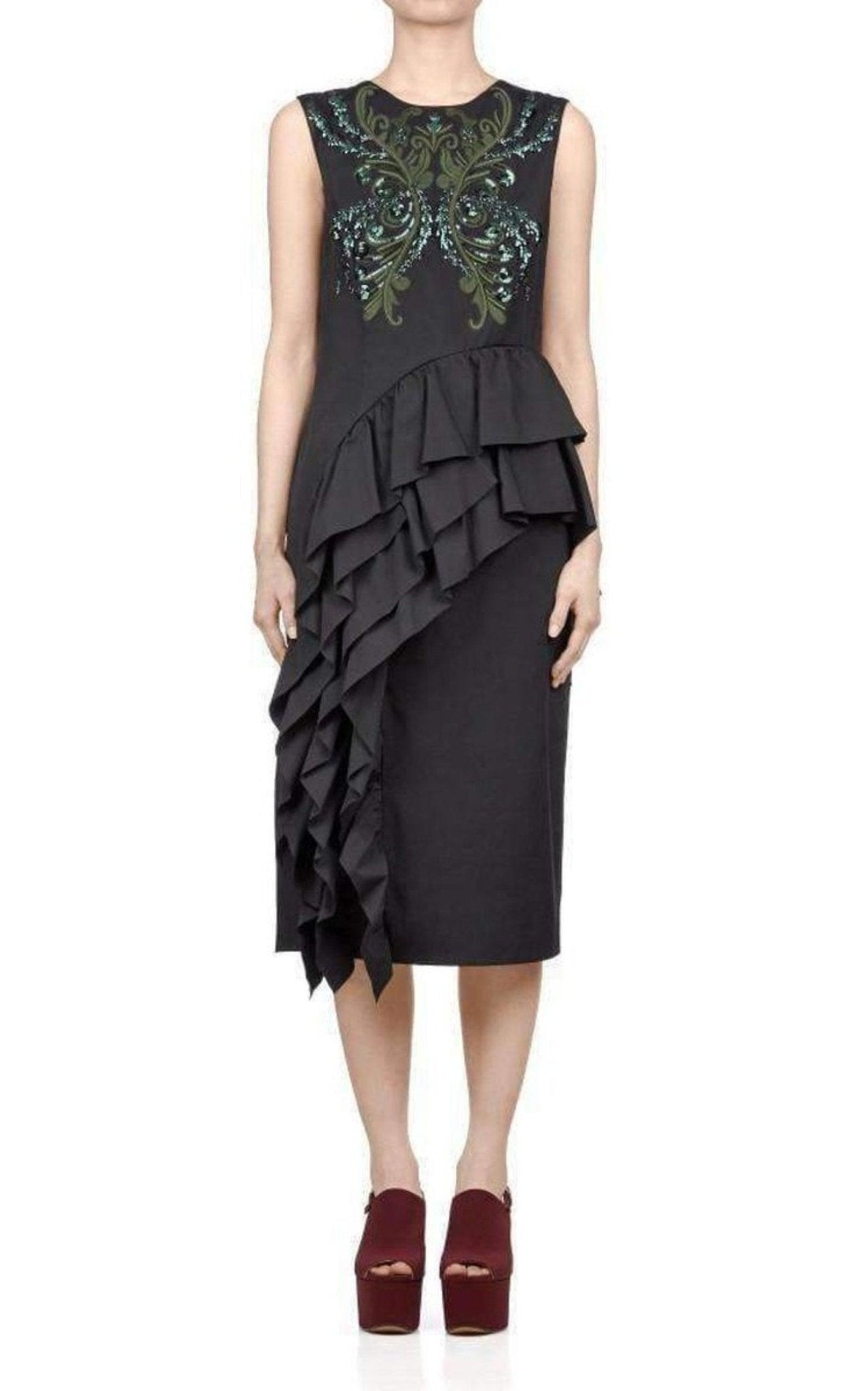 Dries Van Noten Sequinned Asymmetric Ruffle Cotton Dress - Runway Catalog