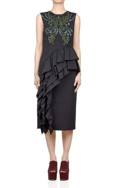 Dries Van Noten Sequinned Asymmetric Ruffle Cotton Dress - Runway Catalog