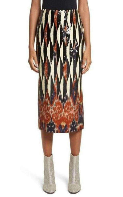 Dries Van Noten Shine Embroidered Ikat Midi Skirt