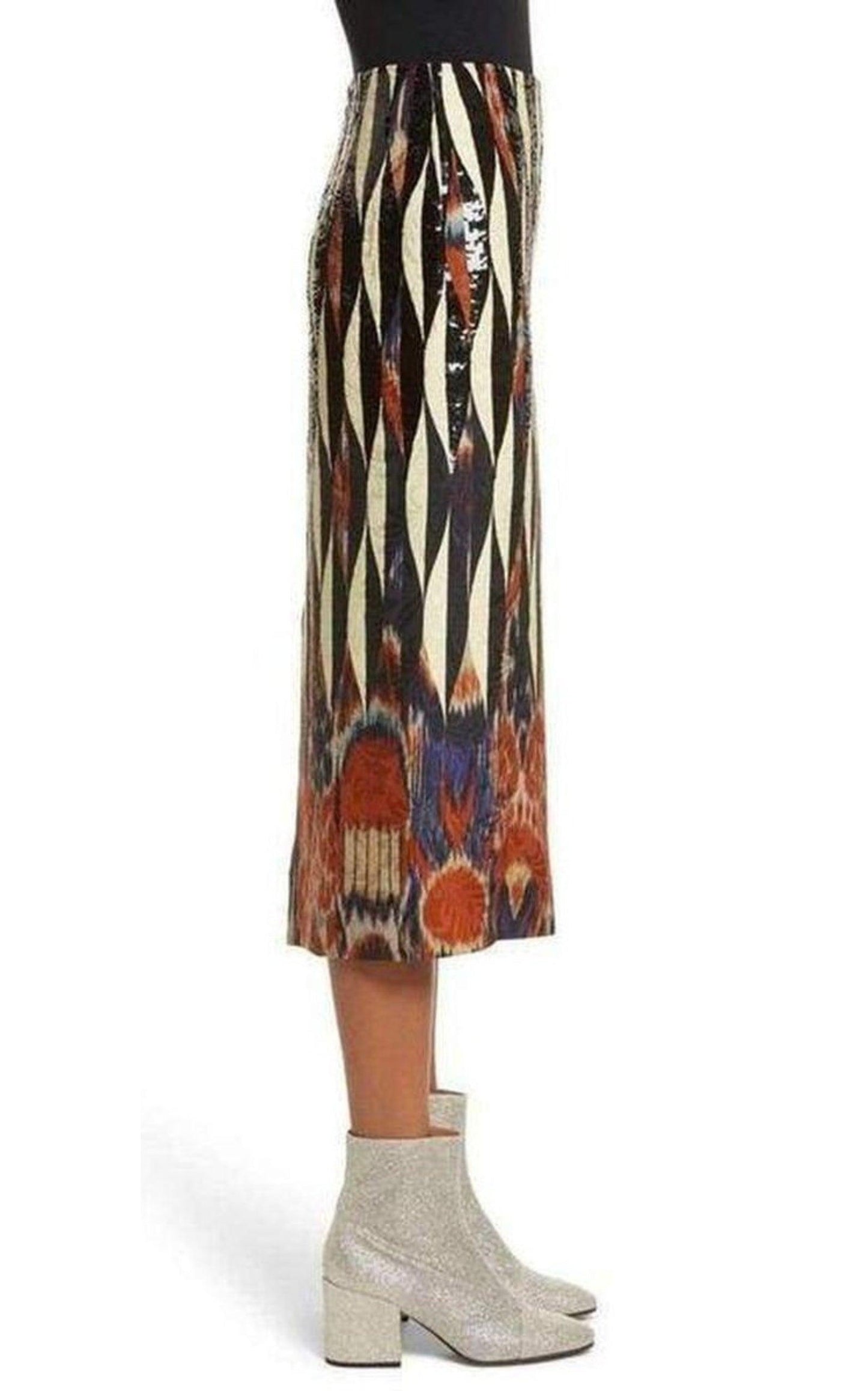 Dries Van Noten Shine Embroidered Ikat Midi Skirt