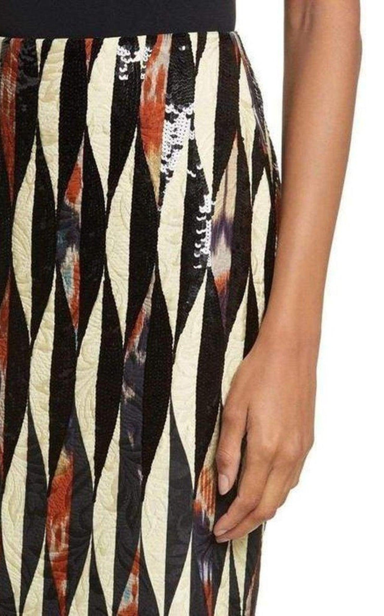 Dries Van Noten Shine Embroidered Ikat Midi Skirt