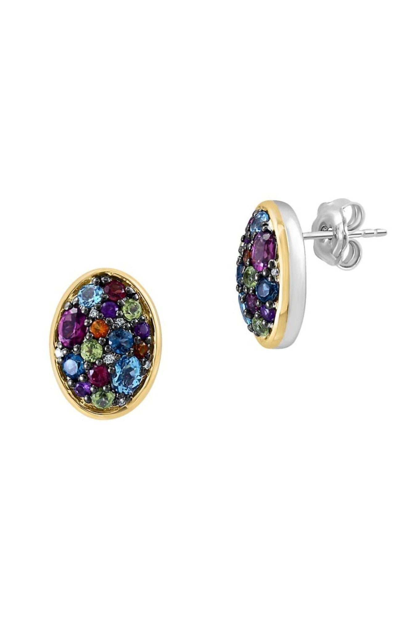 Effy Diamond and 5 Gem Stud Earrings - Silver and Gold - Runway Catalog