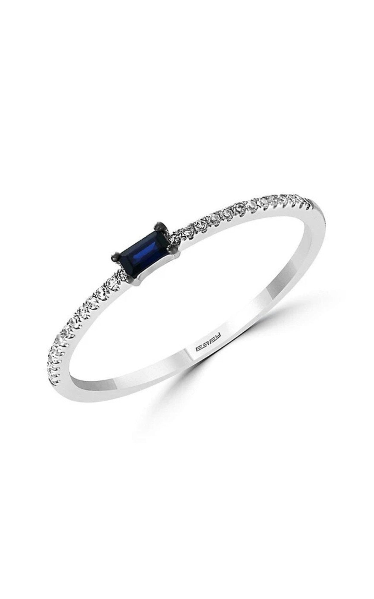 Effy Royale Bleu 14K White Gold Natural Sapphire 0.08 CT. T.W. Diamond Ring Size 7 - Runway Catalog