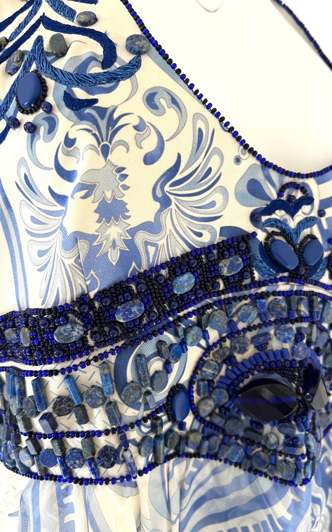 Emilio Pucci Greek Bleach Lazurite Silk Halter Gown Dress - Runway Catalog