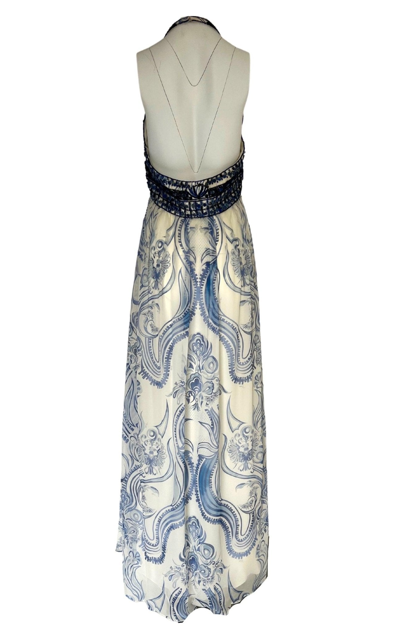 Emilio Pucci Greek Bleach Lazurite Silk Halter Gown Dress - Runway Catalog