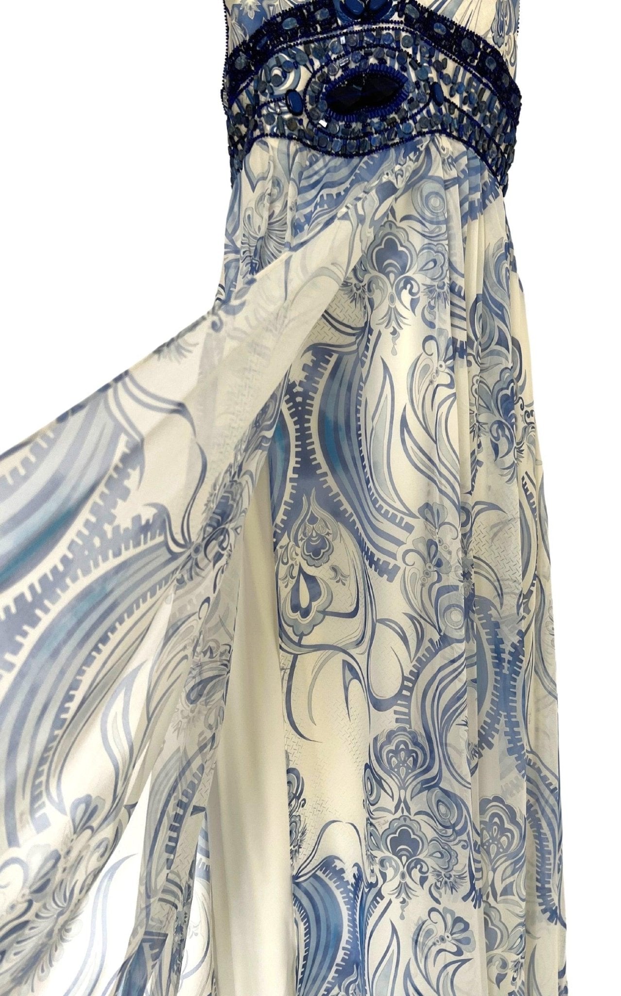 Emilio Pucci Greek Bleach Lazurite Silk Halter Gown Dress - Runway Catalog