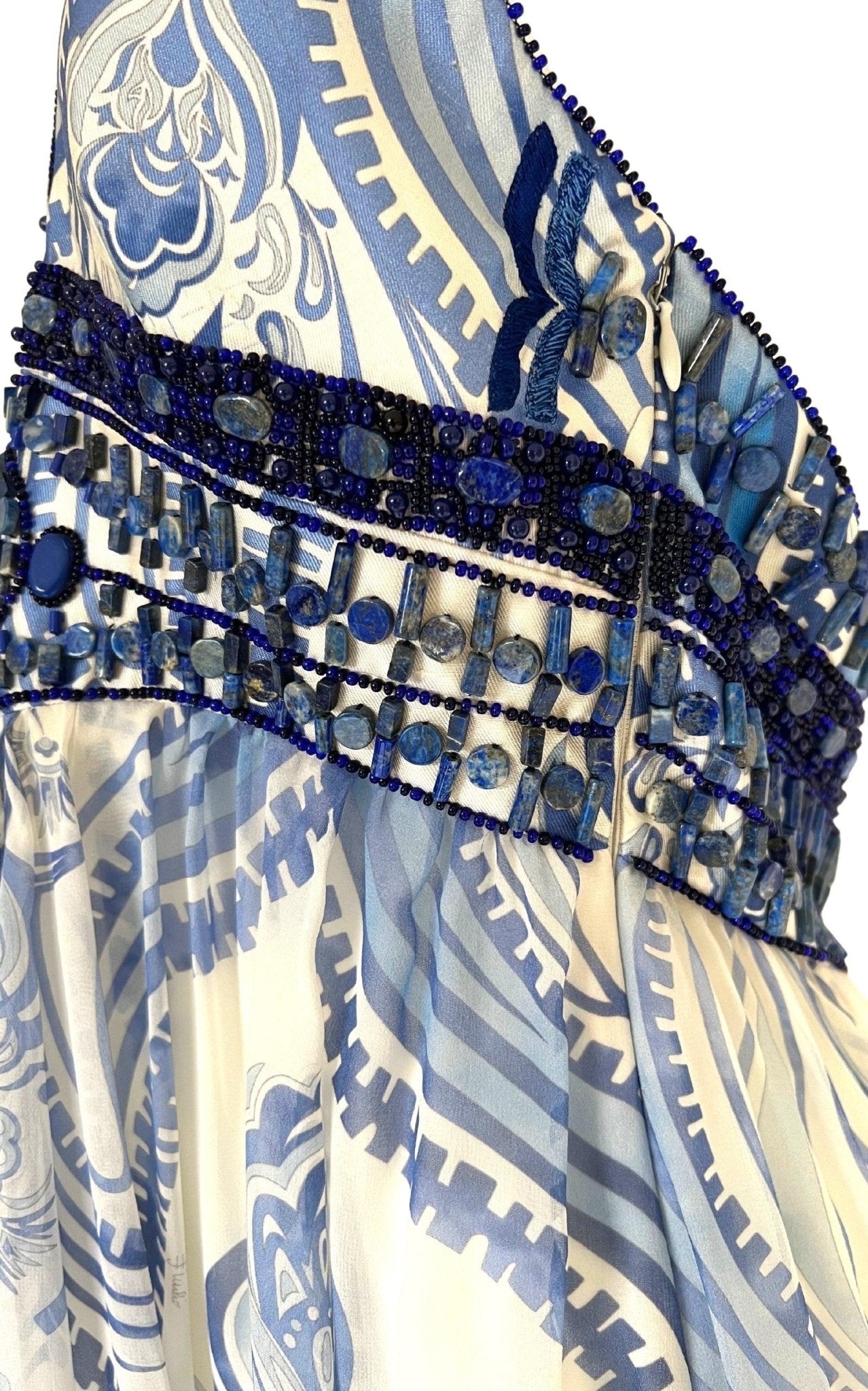 Emilio Pucci Greek Bleach Lazurite Silk Halter Gown Dress - Runway Catalog