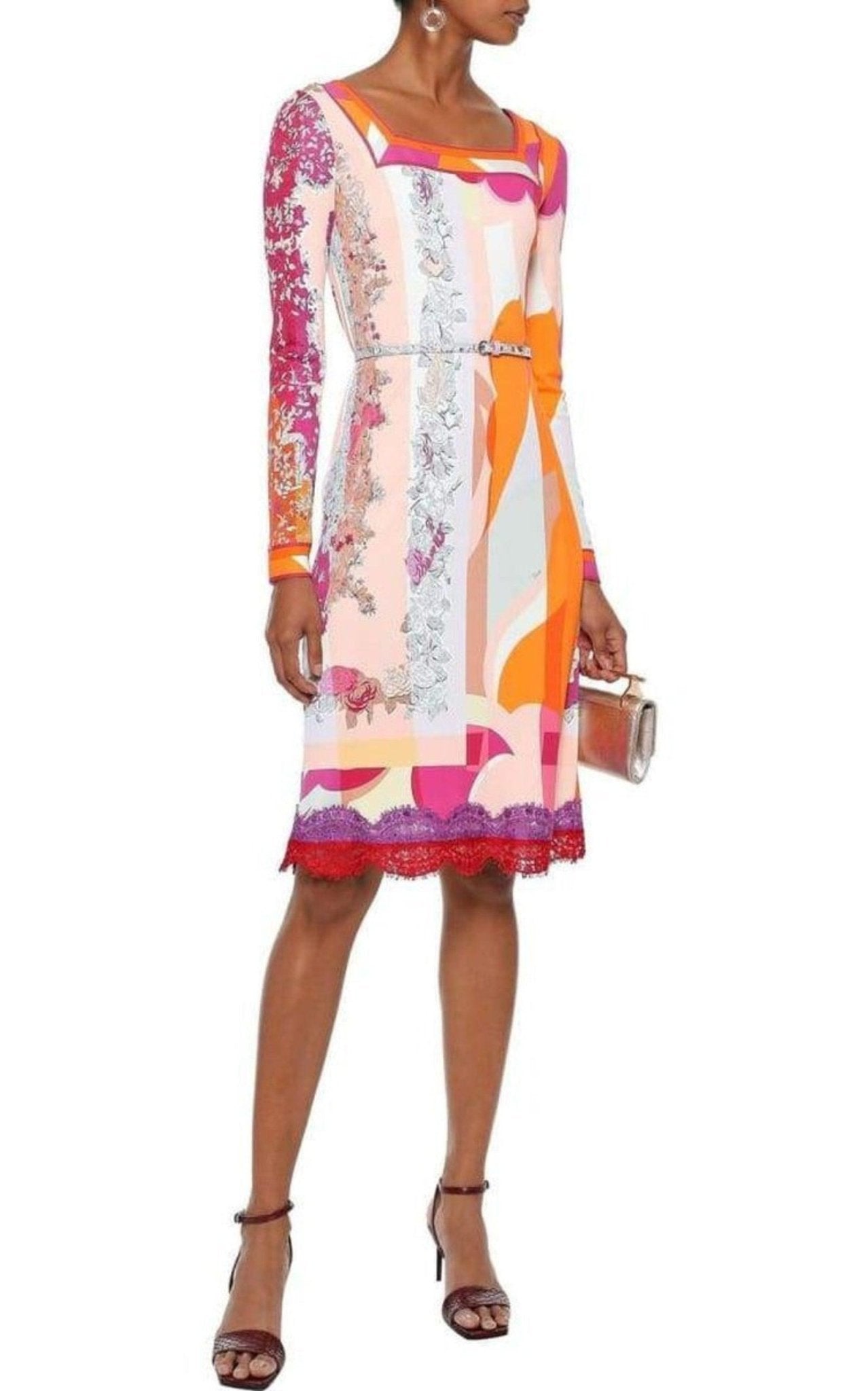 Emilio Pucci Lace - Trimmed Printed Jersey Dress - Runway Catalog