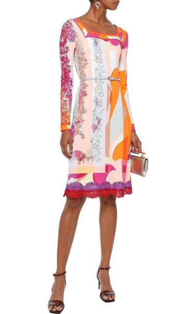 Emilio Pucci Lace - Trimmed Printed Jersey Dress - Runway Catalog