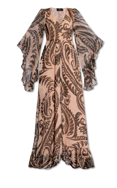 Etro Printed V - neck Silk Dress - Runway Catalog