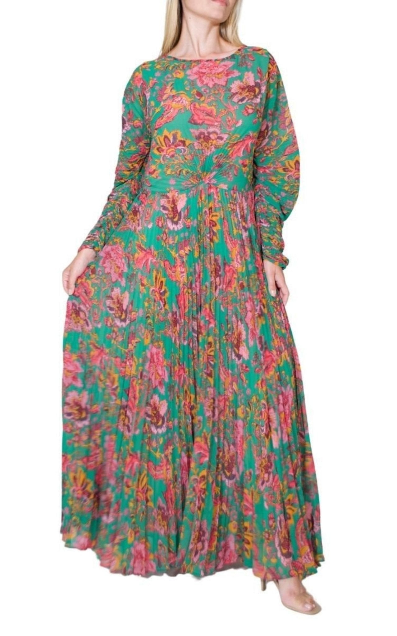 Etro Ying Yang Micro - Print Pleated Chiffon Gown - Runway Catalog