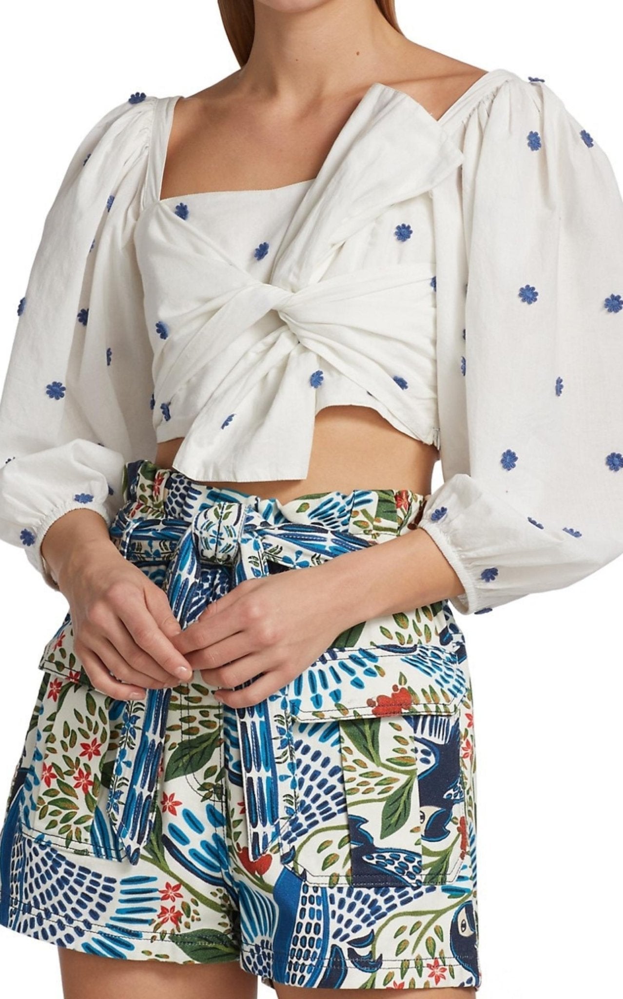Farm Rio Flower - Embroidered Cotton Crop Top - Runway Catalog