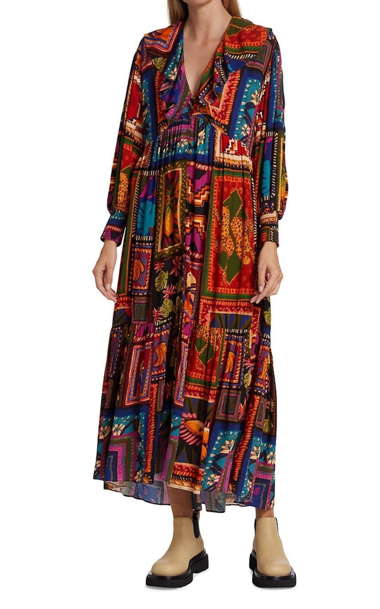 Farm Rio Patchwork Tapestry Ankle Maxi Dress - Runway Catalog