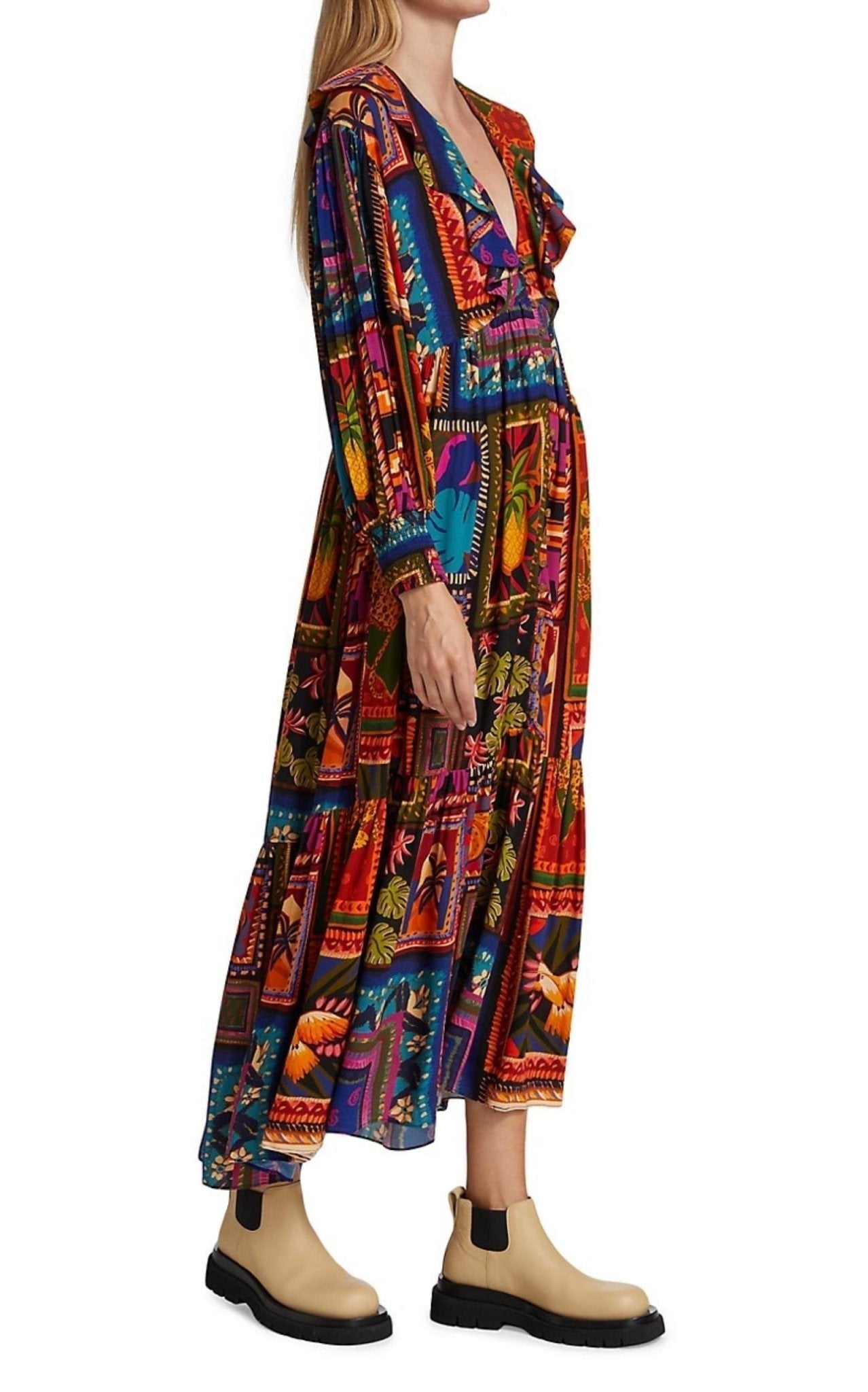 Farm Rio Patchwork Tapestry Ankle Maxi Dress - Runway Catalog