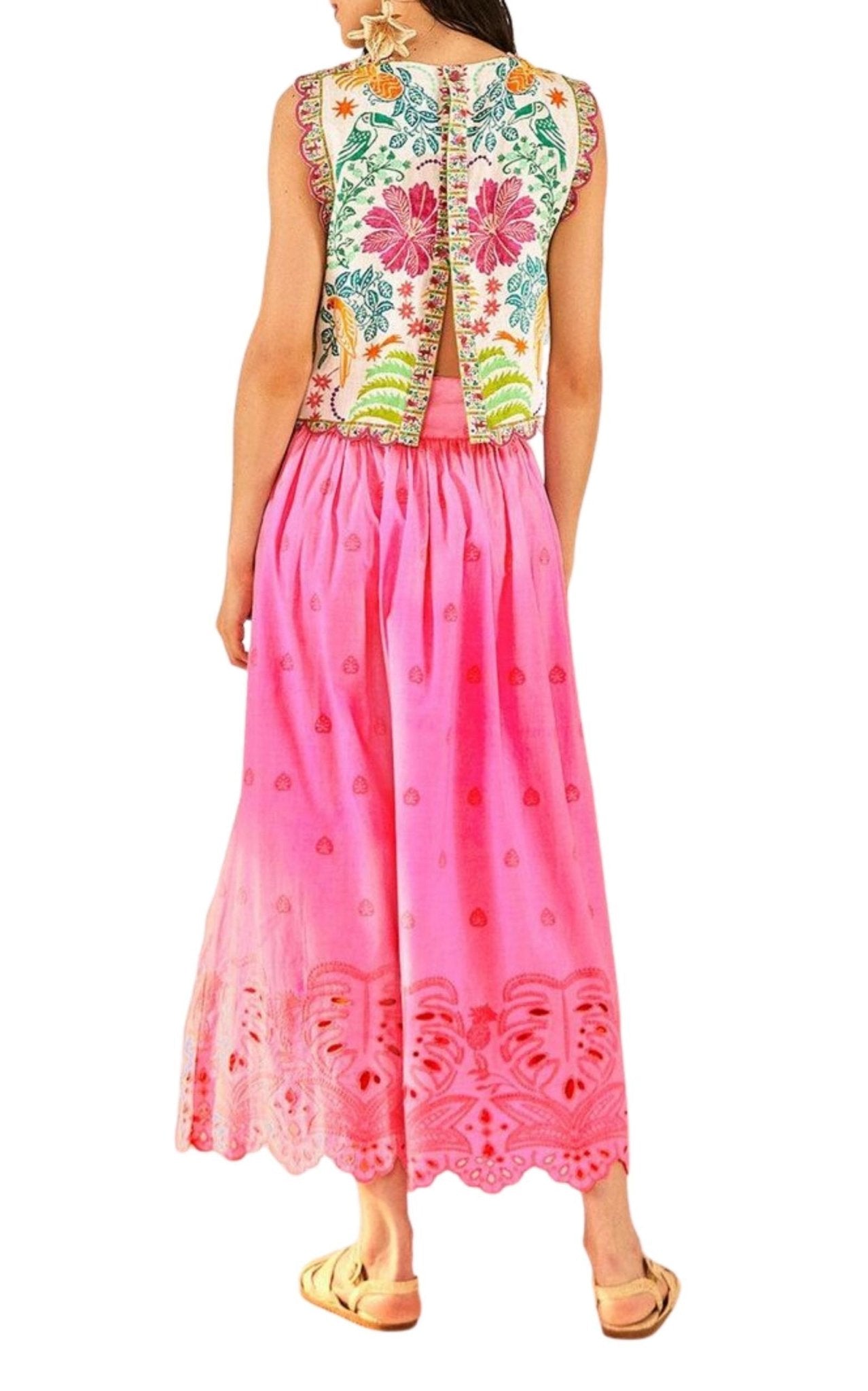 Farm Rio Scalloped Broderie Anglaise Cotton - poplin Maxi Skirt - Runway Catalog