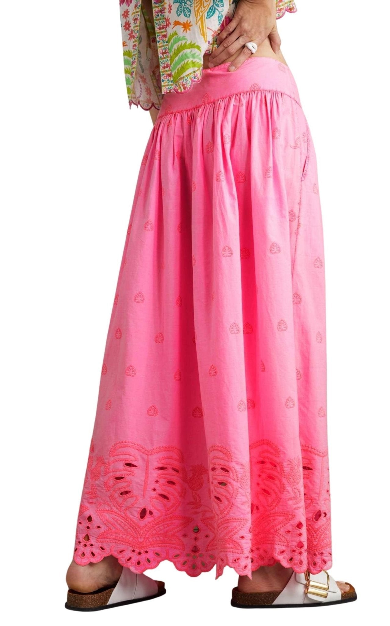 Farm Rio Scalloped Broderie Anglaise Cotton - poplin Maxi Skirt - Runway Catalog