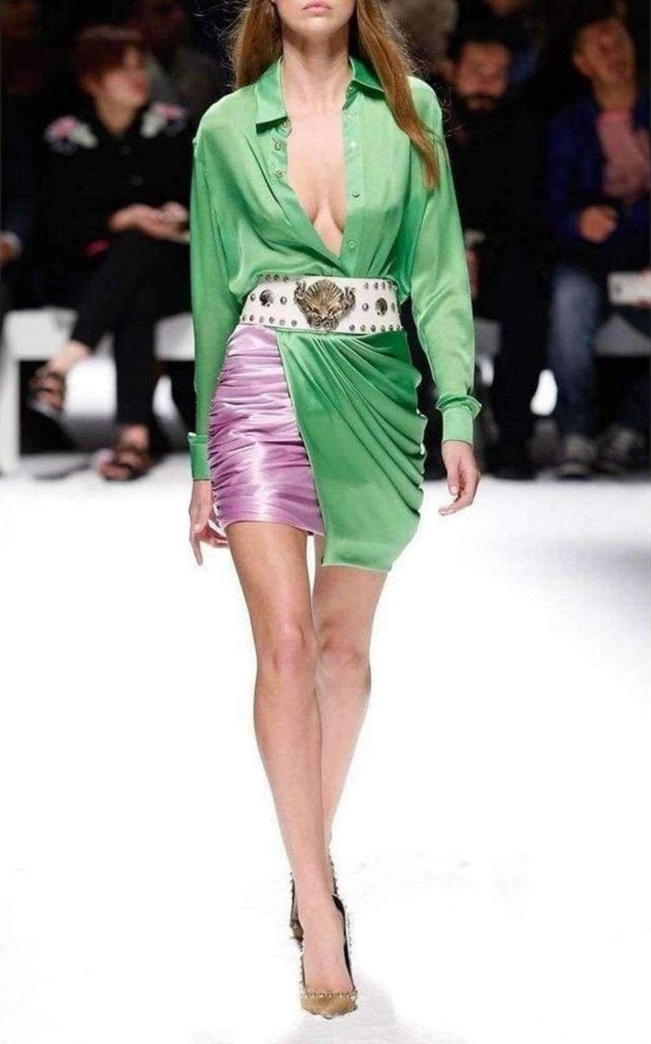 Fausto Puglisi Bi - Color Silk Asymmetric Mini Skirt - Runway Catalog