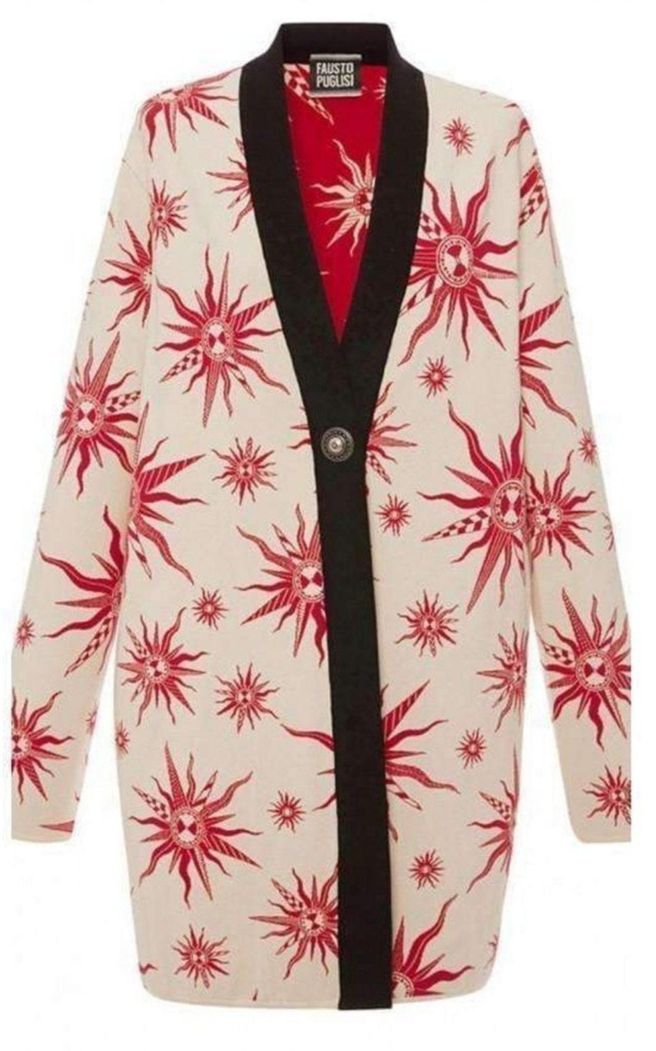 Fausto Puglisi Knit Star Ivory Red Caban Coat - Runway Catalog