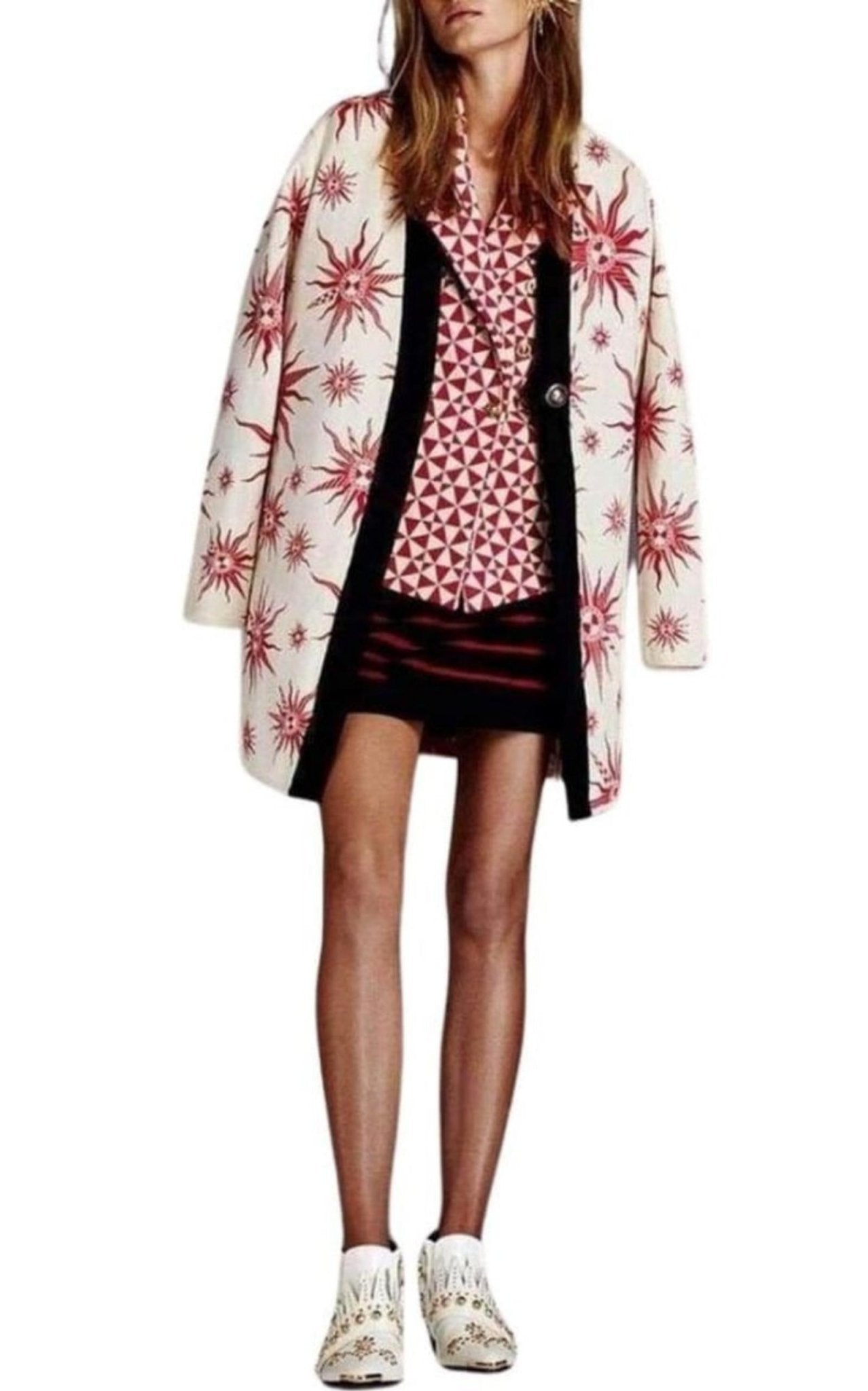 Fausto Puglisi Knit Star Ivory Red Caban Coat - Runway Catalog