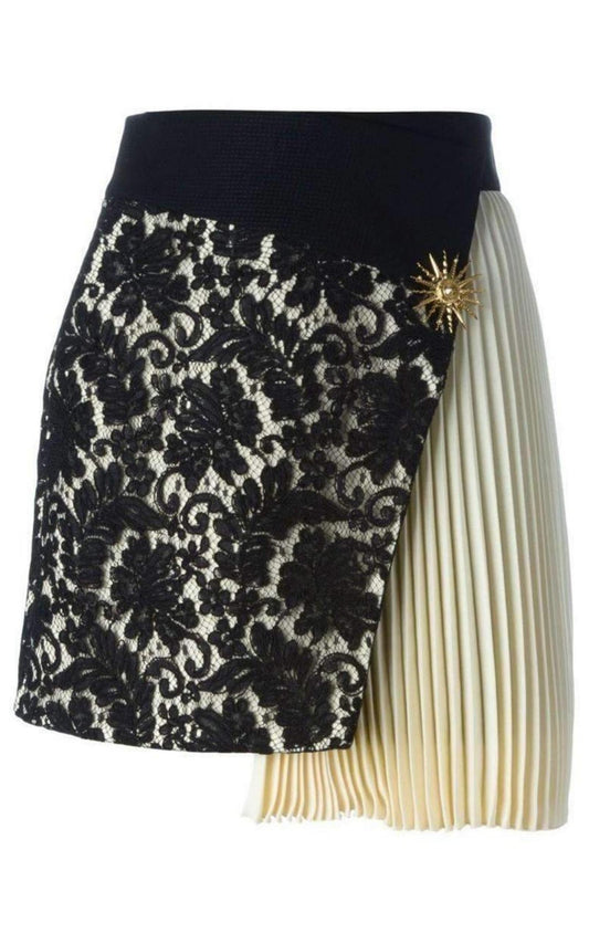 Pleated Panel Asymmetric Lace Silk Skirt Fausto Puglisi