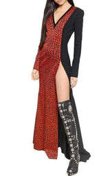 Red Leopard Print Stretch Silk Gown Fausto Puglisi