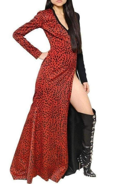 Fausto Puglisi Red Leopard Print Stretch Silk Gown - Runway Catalog