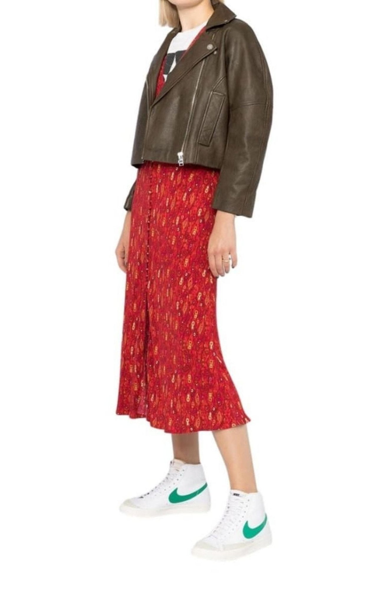 Ganni Leather Cropped Biker Jacket - Runway Catalog