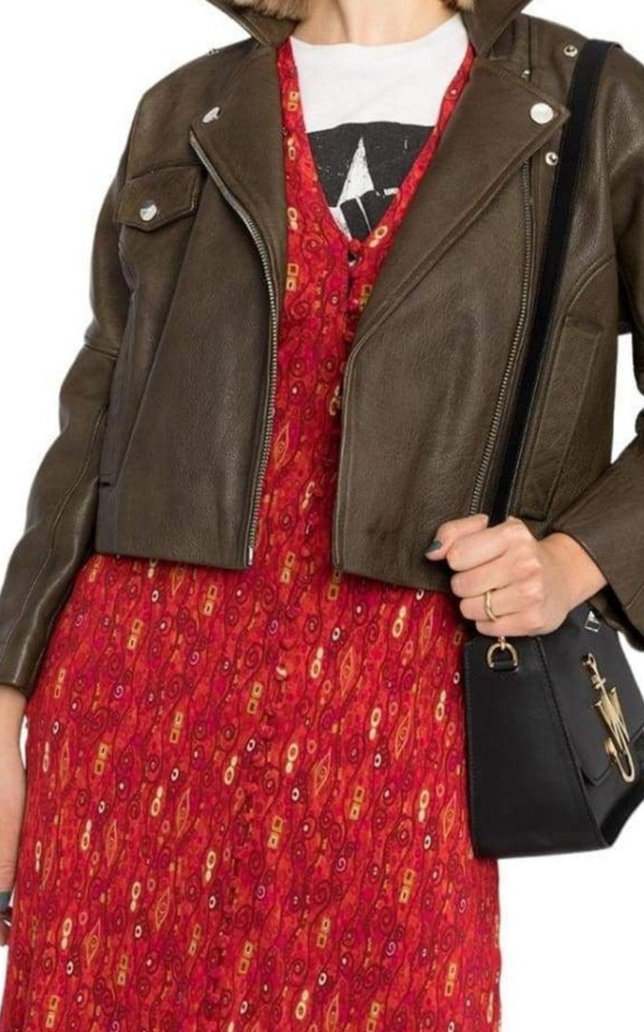 Ganni Leather Cropped Biker Jacket - Runway Catalog