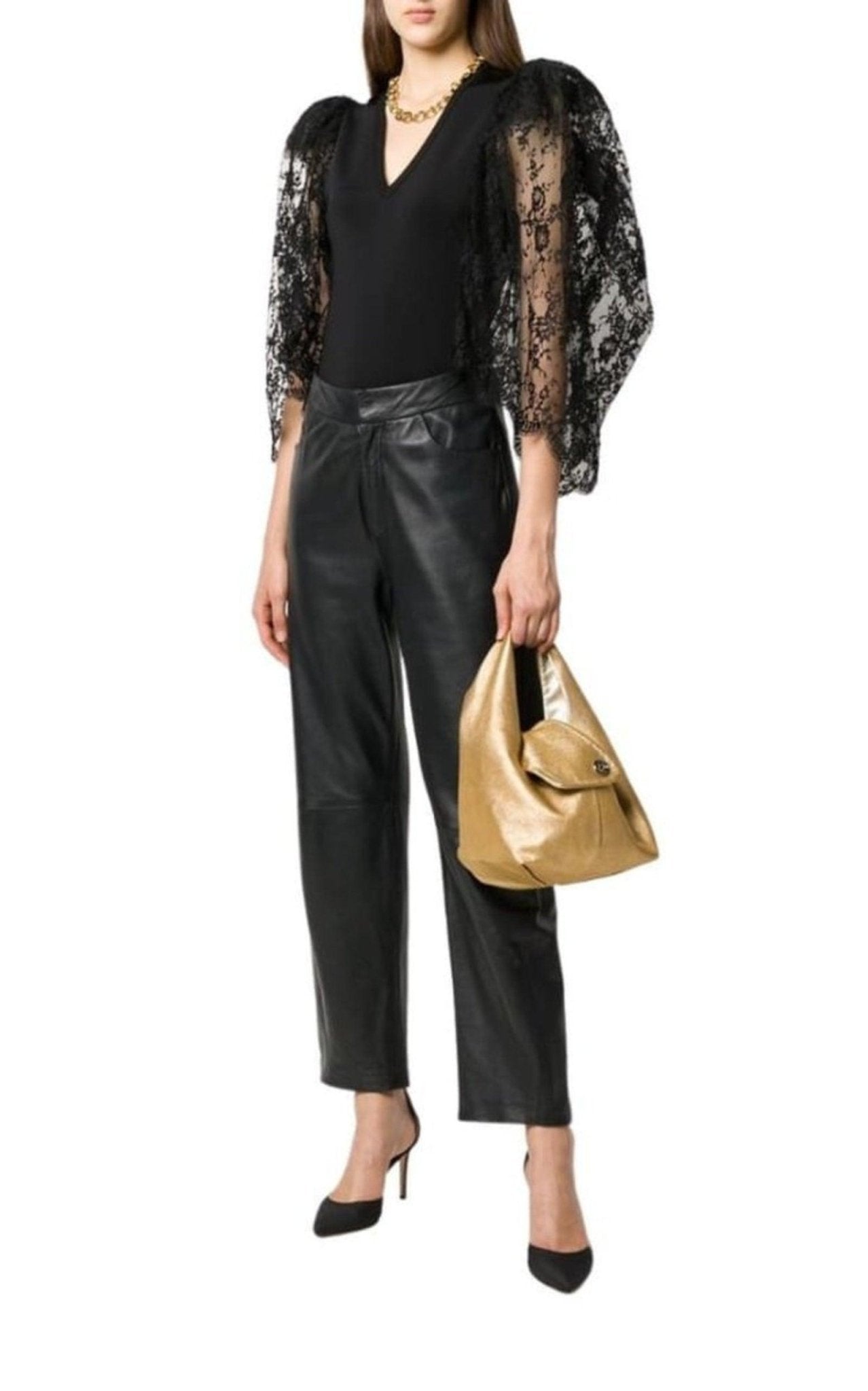 Givenchy Black Lace Puff - sleeve Bodysuit - Runway Catalog