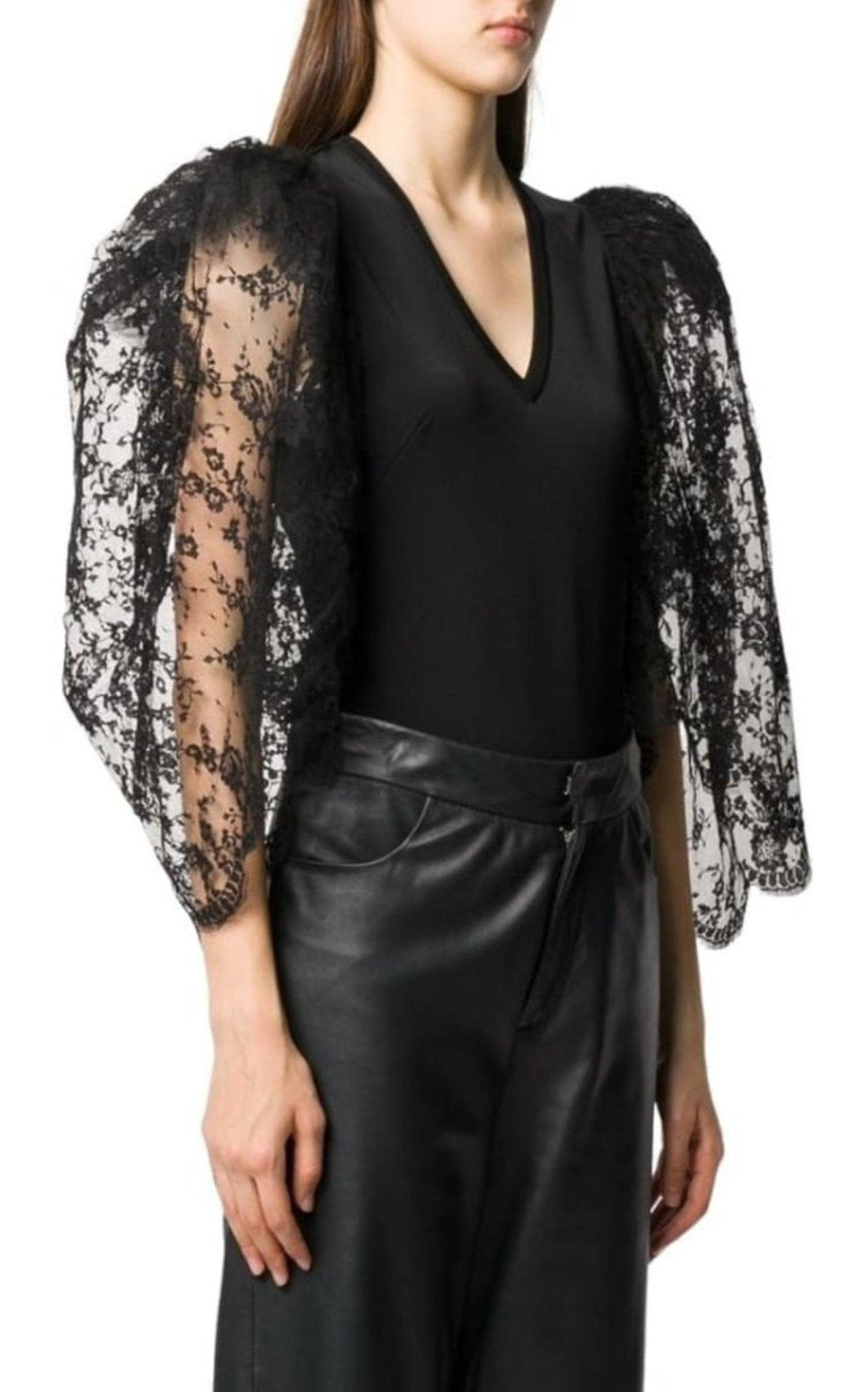 Givenchy Black Lace Puff - sleeve Bodysuit - Runway Catalog