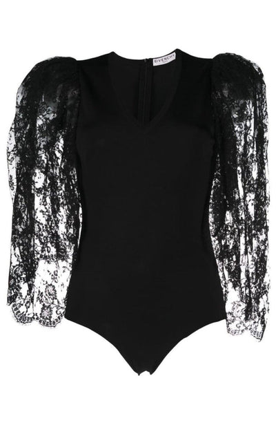 Givenchy Black Lace Puff - sleeve Bodysuit - Runway Catalog