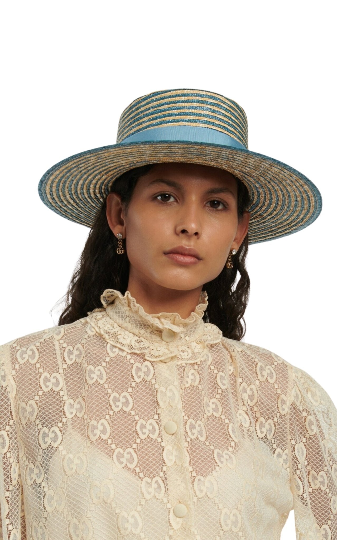 Gucci Alvy Striped Blue Straw Hat - Runway Catalog