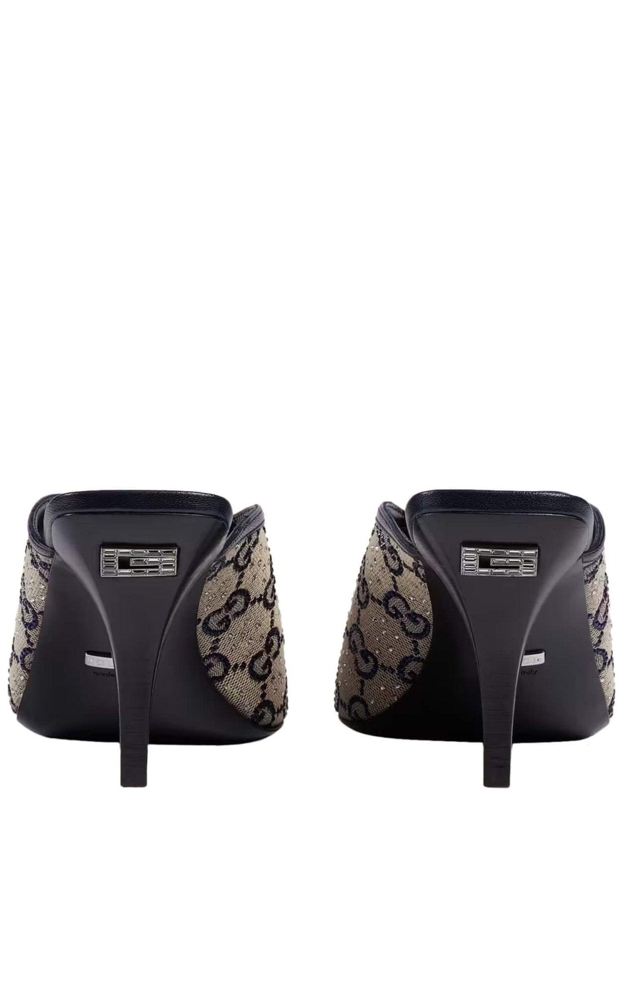 Gucci Beige GG Supreme Canvas Crystal Embellishment Mules - Runway Catalog