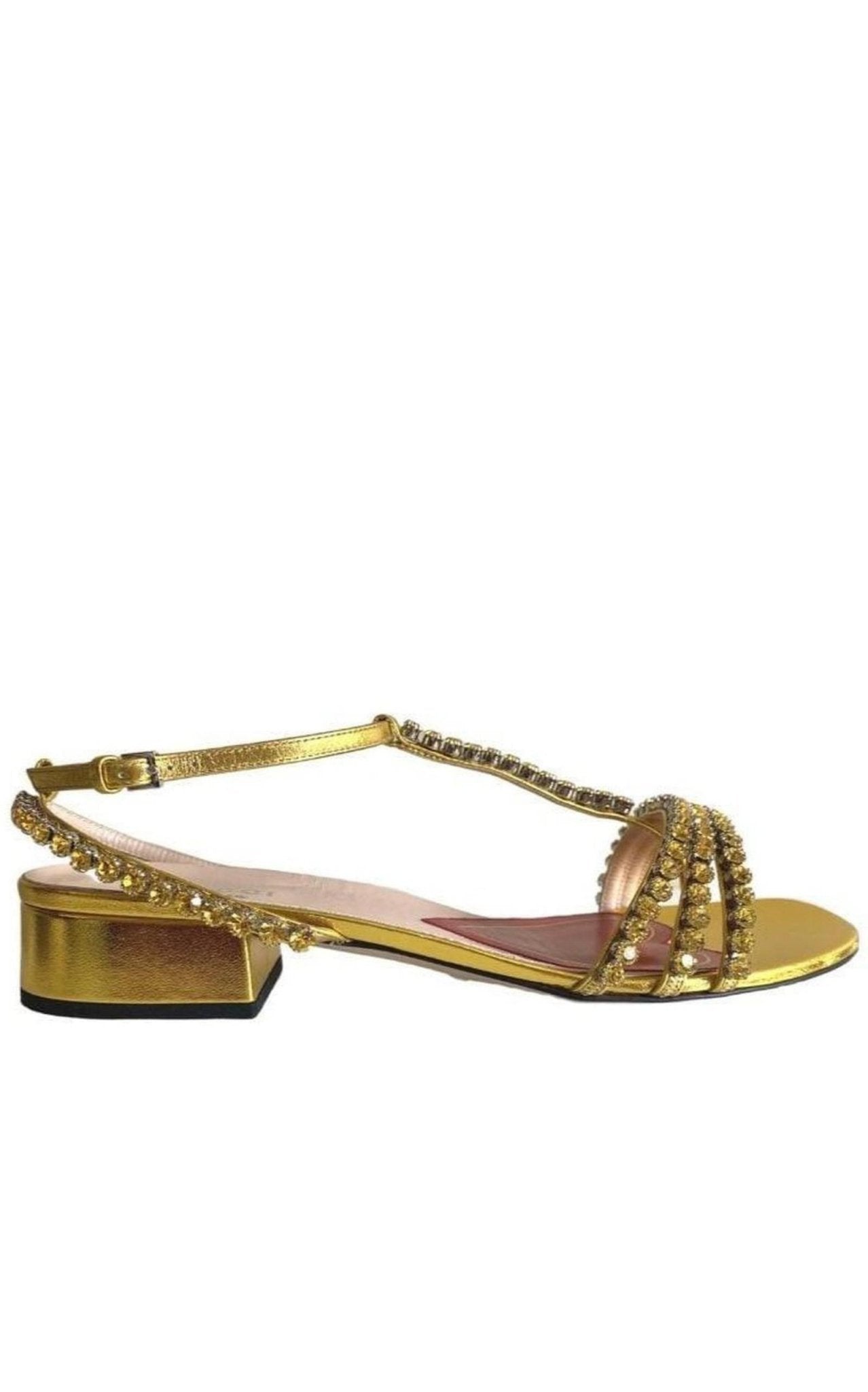 Gucci Bertie Embellished Metallic Leather Sandals - Runway Catalog