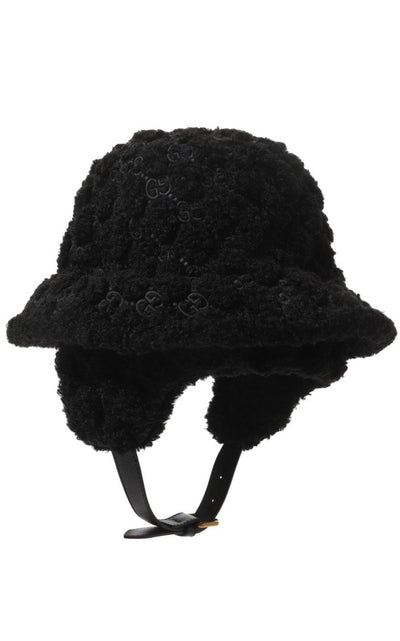 Gucci Black Curly Gg Eco Fur Hat With Ear Flaps - Runway Catalog