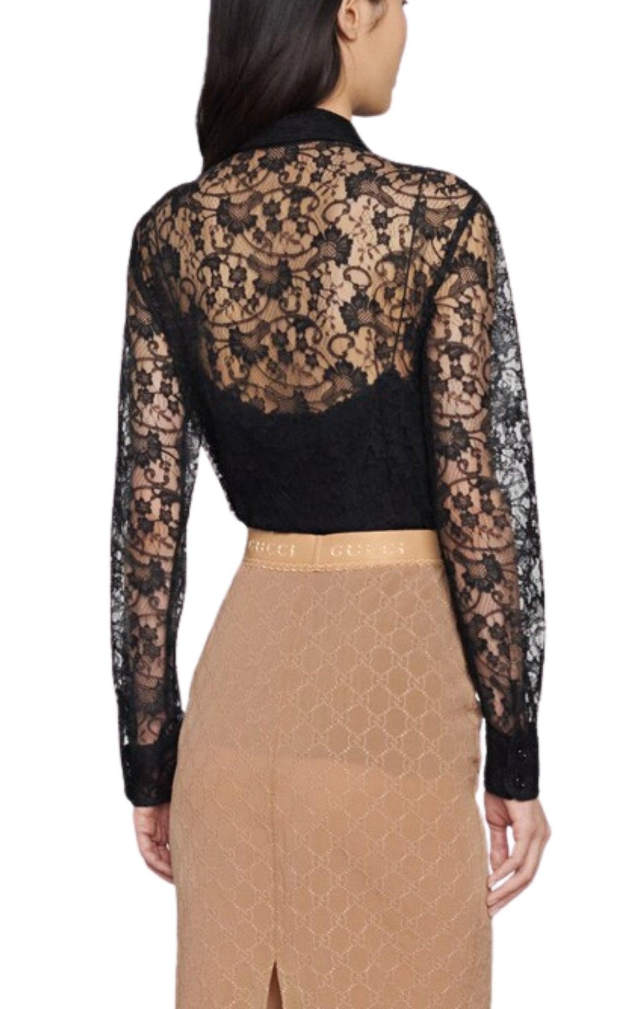 Gucci Black Lace Floral Motif Shirt - Runway Catalog