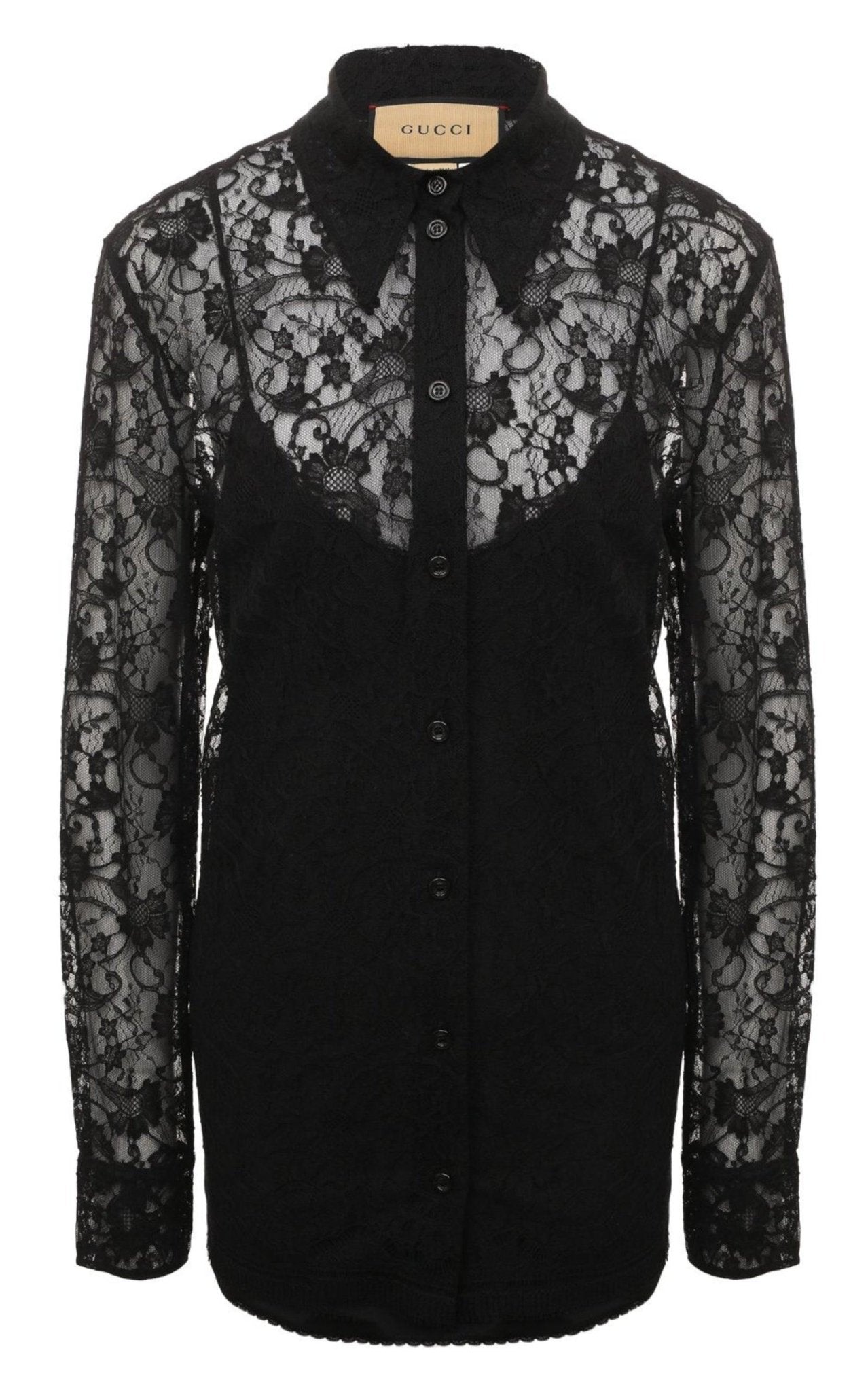 Gucci Black Lace Floral Motif Shirt - Runway Catalog