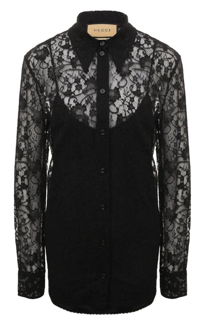 Gucci Black Lace Floral Motif Shirt - Runway Catalog