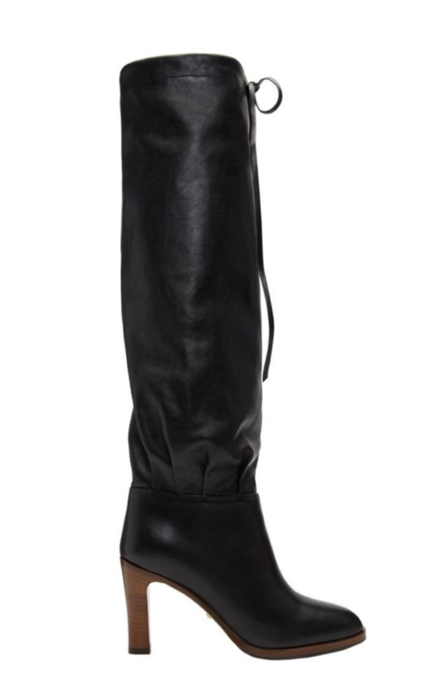 Gucci Black Leather Boots up to the Knee with Mid-heel