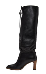 Gucci Black Leather Boots up to the Knee with Mid-heel