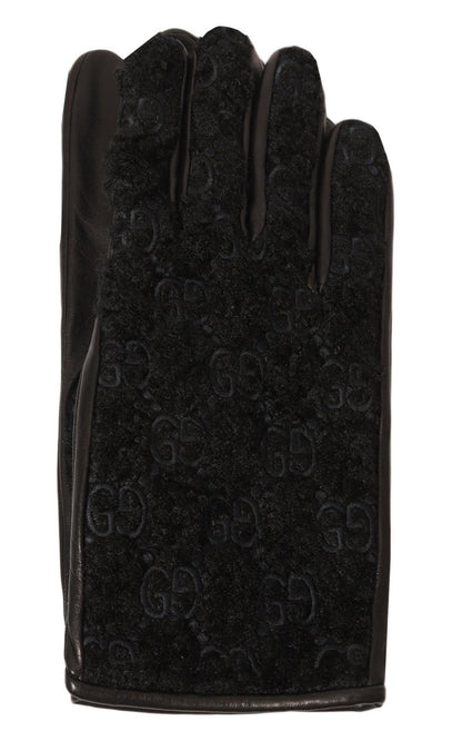 Black Leather Embossed Monogram GG Gloves Gucci