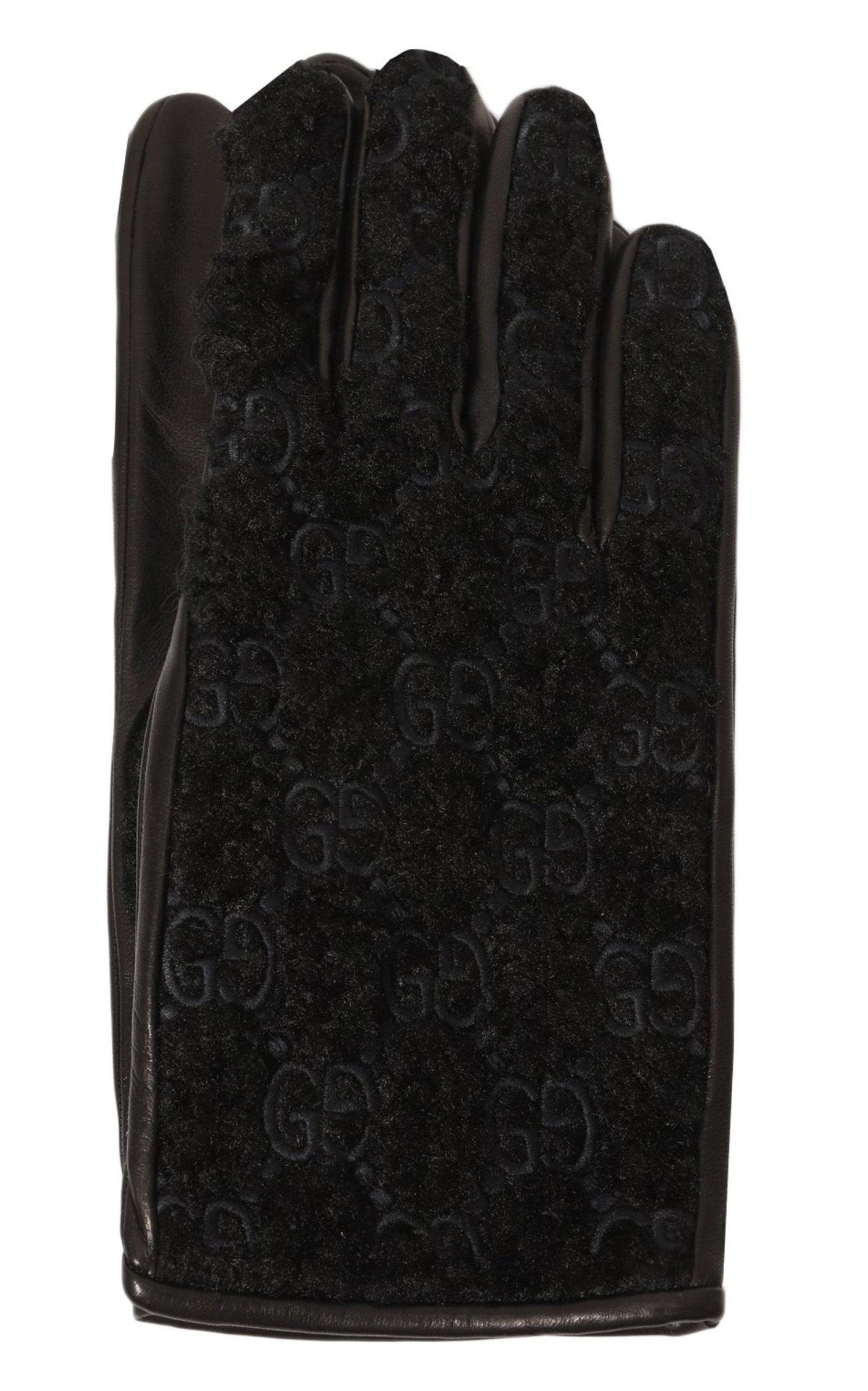 Gucci Black Leather Embossed Monogram GG Gloves - Runway Catalog